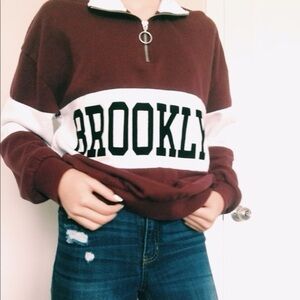 Garage Large Maroon and White Brooklyn Quarter-Zip Sweatshirt